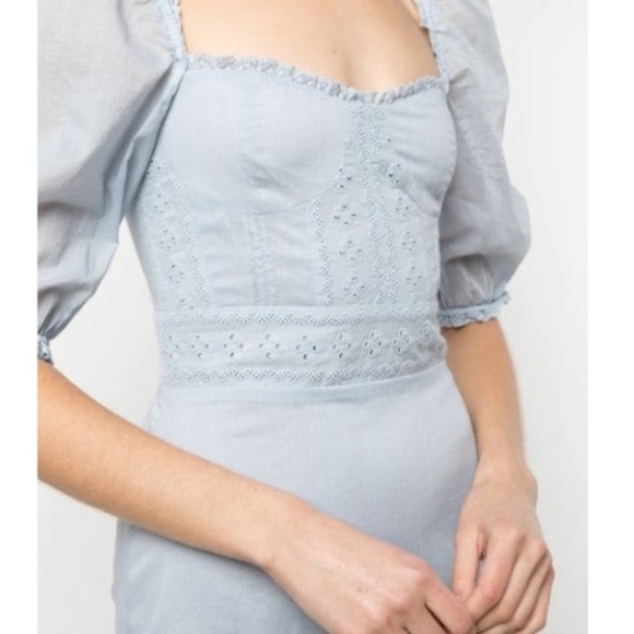 NEW Reformation Paxton Puff Sleeve Lace Embroidered Mini Dress Size 12 - Picture 2 of 13